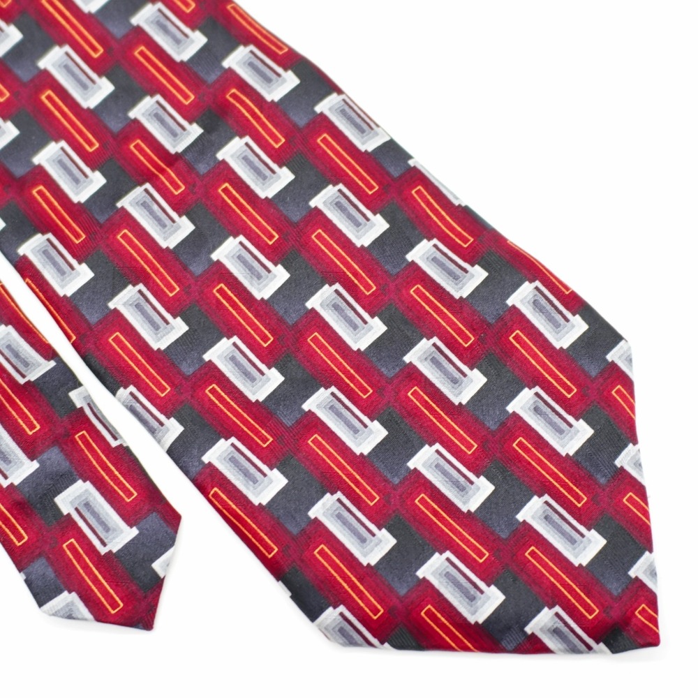 Pierre Cardin Silk Tie Black Red‎ Gray Geometric Print Wide